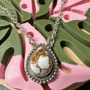 Elegant Silver and Brown Wild Horse Stone  Pendant Necklace